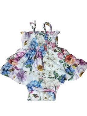 Posh peanut 3-6 mo Floral Baby Dress Romper with Ruffled Skirt colorful spring